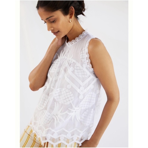 Anthropologie Summer Blouse Tank Pineapple in White NWT - Picture 1 of 14